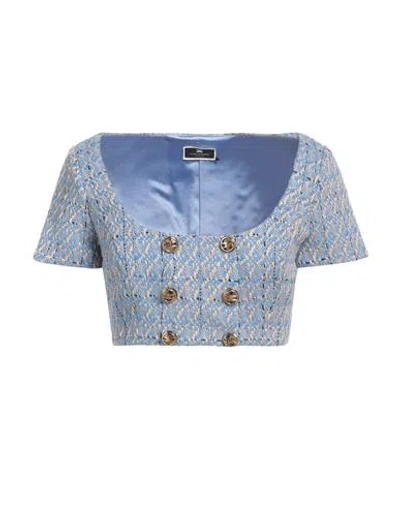 Elisabetta Franchi Woman Top Light Blue Size 10 Polyester, Cotton, Acrylic, Textile Fibers