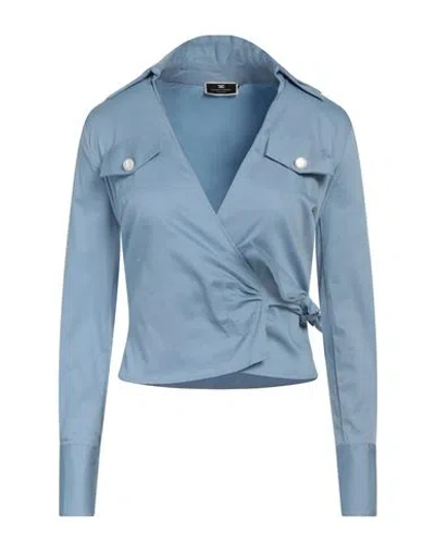 Elisabetta Franchi Woman Top Light Blue Size 2 Cotton, Elastane