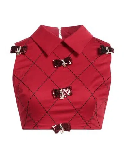Elisabetta Franchi Woman Top Red Size 4 Cotton, Elastane