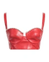 Elisabetta Franchi Vegan Leather Cropped Top With Pearls In Red