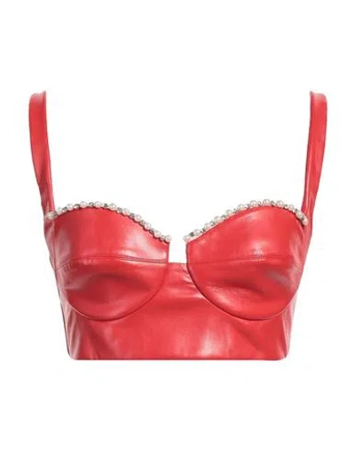 ELISABETTA FRANCHI ELISABETTA FRANCHI WOMAN TOP RED SIZE 8 POLYESTER, POLYURETHANE COATED