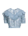 Elisabetta Franchi Woman Top Slate Blue Size 4 Polyamide, Plastic, Glass