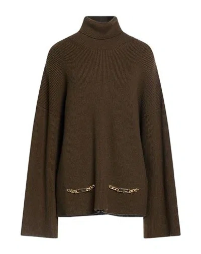 Elisabetta Franchi Woman Turtleneck Military Green Size 12 Viscose, Polyester, Polyamide