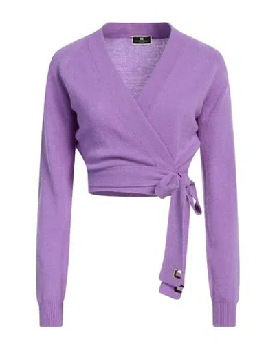 Elisabetta Franchi Woman Wrap Cardigans Purple Size 4 Wool, Cashmere