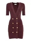 Elisabetta Franchi Fitted Knitted Dress With Deep V-neckline In Brown