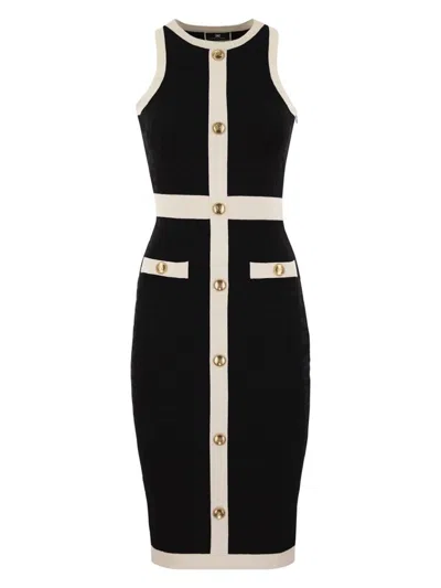 Elisabetta Franchi Monogram-jacquard Midi Dress In Black