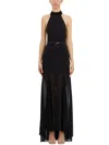 Elisabetta Franchi Black Red Carpet Long Viscose Dress In Black