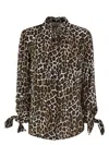 Elisabetta Franchi Animal Georgette Shirt With Ribbon Cuffs In Brown