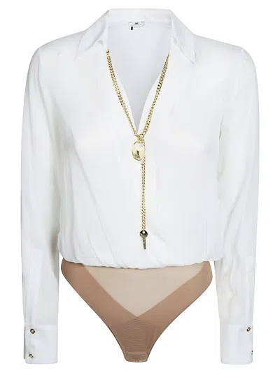 Elisabetta Franchi Women's Beaded Shirt Bodysuit In White
