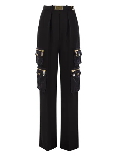 ELISABETTA FRANCHI WOMEN'S BLACK CARGO PANTS WITH BELT