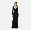 Elisabetta Franchi Draped Black Maxi Dress With Deep Neckline In Black
