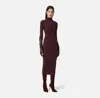 Elisabetta Franchi Bordeaux Turtle-neck Dress With Logo Plaque On The Front In Fabric Woman In Burgundy