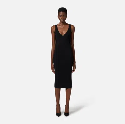 Elisabetta Franchi Bow Ribbed Dress In Black