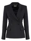 Elisabetta Franchi Double-breasted Jacket With Satin Details In Black