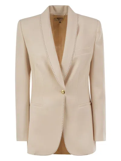 ELISABETTA FRANCHI WOMEN'S CREPE JACKET WITH CONTRASTING TOPSTITCHING