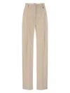 Elisabetta Franchi Crepe Trousers With Contrast Stitching In Butter
