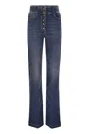 Elisabetta Franchi Stretch Cotton Flared Jeans With Central Button Placket In Bluedenim