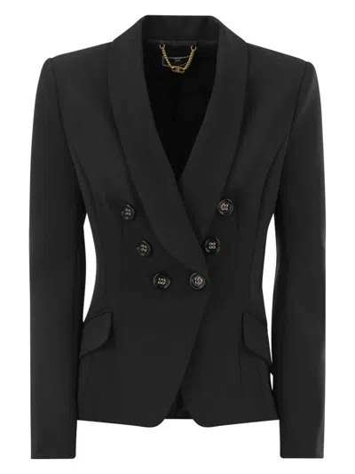 ELISABETTA FRANCHI WOMEN'S DOUBLE-BREASTED CREPE JACKET WITH SHAWL LAPELS