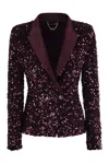 Elisabetta Franchi Double-breasted Jacket In Chenille Embroidered With Sequins In Bordeaux