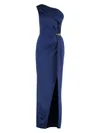 Elisabetta Franchi Draped One-shoulder Dress With Side Slit In Blue