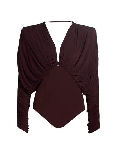 Elisabetta Franchi Women's Draped Stretch Jersey Bodysuit In Burgundy