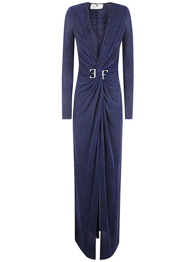 Elisabetta Franchi Logo-plaque Gown In Blue