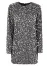 Elisabetta Franchi Steel Mini Dress With Sequins In Steel