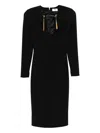 Elisabetta Franchi Shoulder Reinforced V-neckline Midi Dress With Split In Black