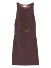 Elisabetta Franchi Bordeaux Sleeveless Dress With Chain Decoration On The Front In Fabric Woman In Brown