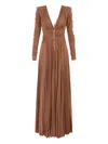 Elisabetta Franchi Red Carpet Dress In Lurex Jersey With Necklace In Brown