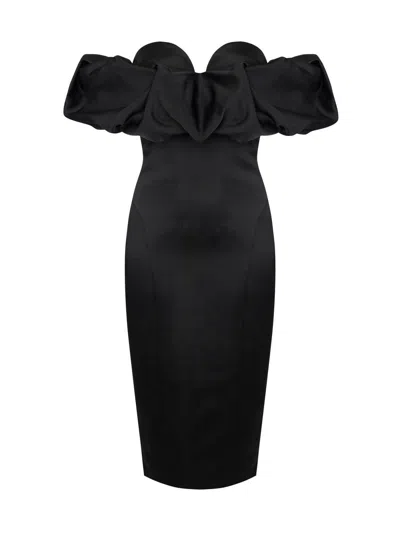 Elisabetta Franchi Off-shoulder Ruffled Midi Dress In Black