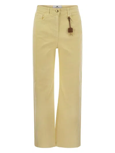 ELISABETTA FRANCHI WOMEN'S DYED COTTON JEANS WITH LOGO CHARM