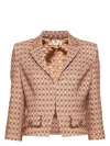 Elisabetta Franchi Camel Diamond Pattern Blazer With Cropped Silhouette In Beige