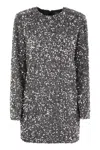 Elisabetta Franchi Steel Mini Dress With Sequins In Silver