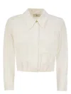 Elisabetta Franchi Georgette Cropped Shirt With Elastic Band In Ivory
