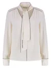 Elisabetta Franchi Burro Nero Georgette Shirt In Butter,black