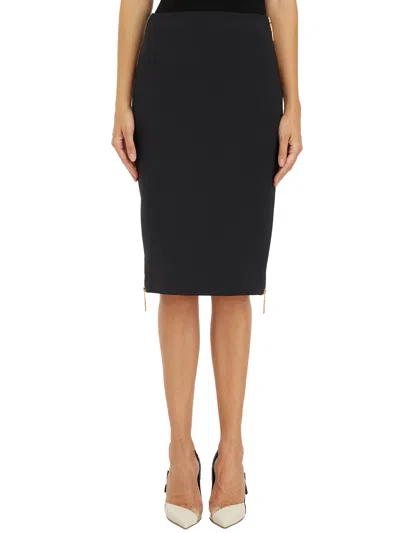 Elisabetta Franchi Elegant Crepe Mini Skirt With Golden Zip In Black