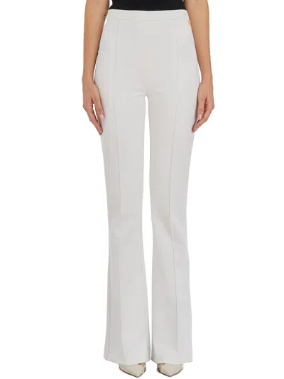 Elisabetta Franchi Women's Ivory Crepe Stretch Palazzo Trousers With Satin Monogram Lining, Invisible Side Zip, And Gol