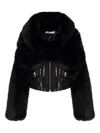 Elisabetta Franchi Cropped Black Jacket With Faux Fur Detailing In Black