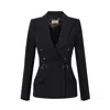 Elisabetta Franchi Double-breasted Lightweight Crepe Jacket In Black