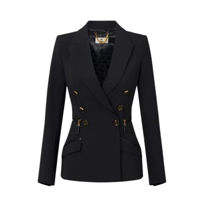 Elisabetta Franchi Double-breasted Lightweight Crepe Jacket In Black
