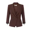 Elisabetta Franchi Tailored Brown Jacket With Gold-tone Double-breasted Closure In Brown