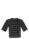 ELISABETTA FRANCHI WOMEN'S JACQUARD LOGO CARDIGAN WITH GOLD BUTTONS