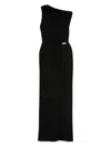Elisabetta Franchi Draped One-shoulder Dress With Side Slit In Blue