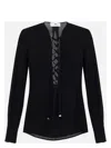 Elisabetta Franchi Women's Lace Up Georgette Blouse Shirt In 110 Nero