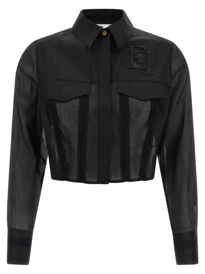 Elisabetta Franchi Women's Logo Embroidery Maxi Crop Shirt In Black