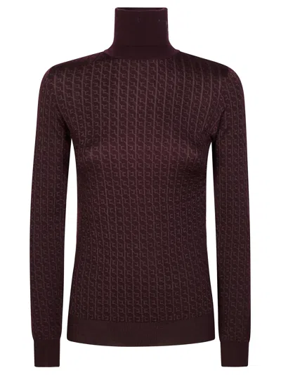 Elisabetta Franchi Fitted Turtleneck Sweater With Textured Pattern In Black