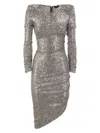 Elisabetta Franchi Sequin Minidress With Asymmetric Skirt In Pearl