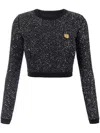 Elisabetta Franchi Sequin-thread Wool Crop Top In X16 Nero,silver