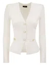 Elisabetta Franchi Shiny Viscose Cardigan With Twin Buttons In Ivory